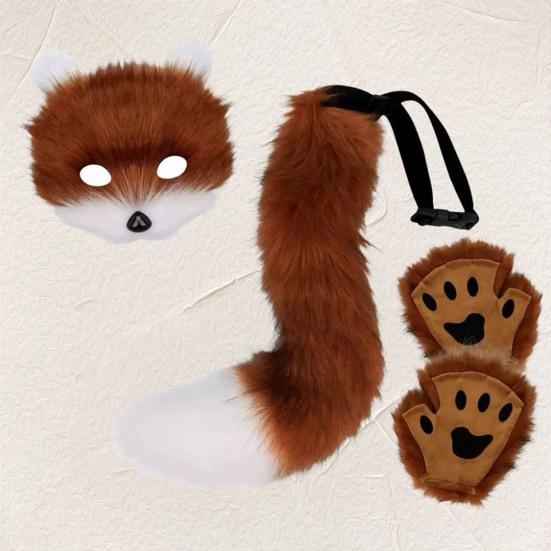 Furry Therian Kostýmová sada pro dívky ženy ocas z umělé kožešiny plyšová maska nadýchané tlapkové rukavice sada liška kočka vlk zvíře cosplay doplňky
