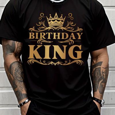 Birthday King Crown Graphic Men's Casual Cotton Crew Neck T-Shirt Summer Party Tee