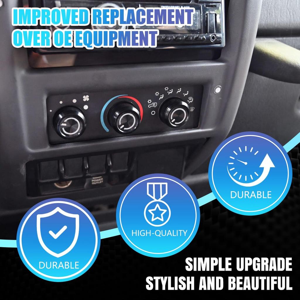 3Pcs Upgraded Climate Control Knobs for Jeep Wrangler 1999-2006 Accessories,A/C Control Switch Button Heater Blower Temperature Fan Speed