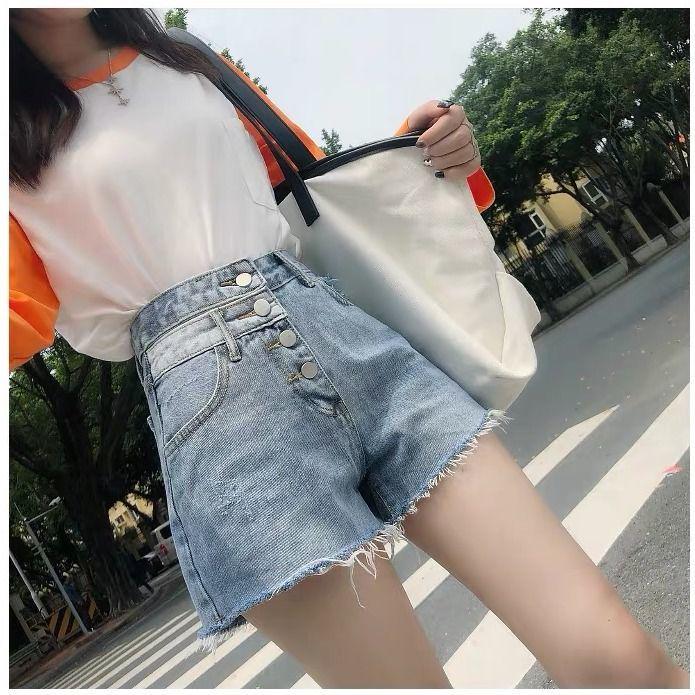 WTEMPO Net Red Denim Shorts Weibliche Hohe Taille Sommer Student Wild War Dünn und Lose Breite Beine