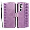 For Samsung Galaxy S24+/Galaxy S25+ Leather Case Wallet Stand Grids Imprinted Phone Cover with Strap