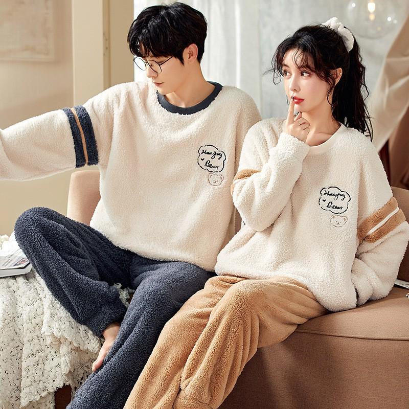 Pánské a dámské silné pyžamo z korálového fleecu: Hřejivá sametová flanelová zimní souprava