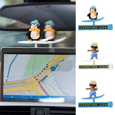 Auto Parkeerplaat Cartoon Pinguïn Skateboard Dashboard Parkeernummer Middenconsole Surfer Jongen Glijdend Ornament
