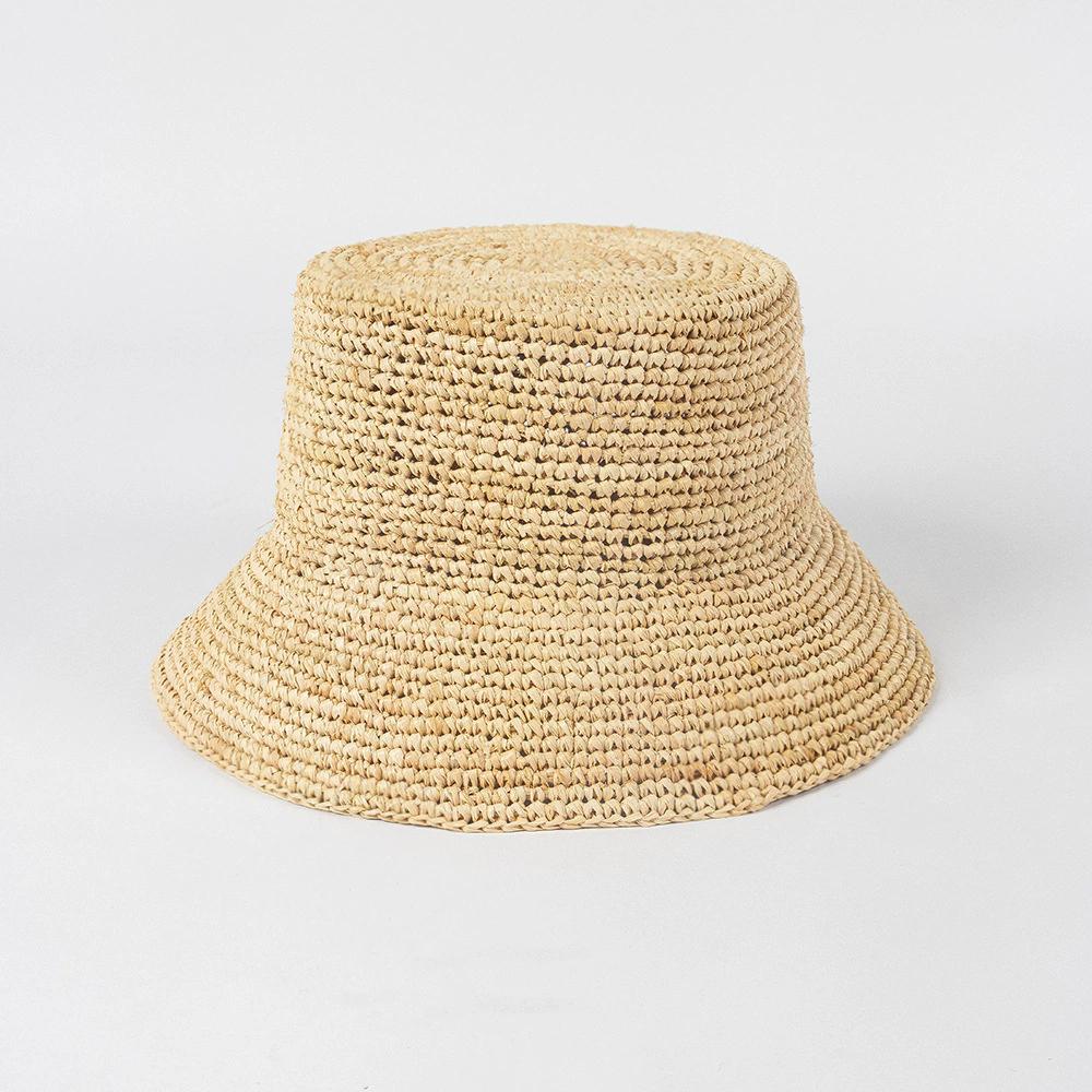 Sommer Natürliche Raffia Sonnenhüte für Damen Handgefertigt Gewebte Sonnenschutz Eimerhüte Breiter Rand Fischerhüte Faltbar Seaside Strandhut