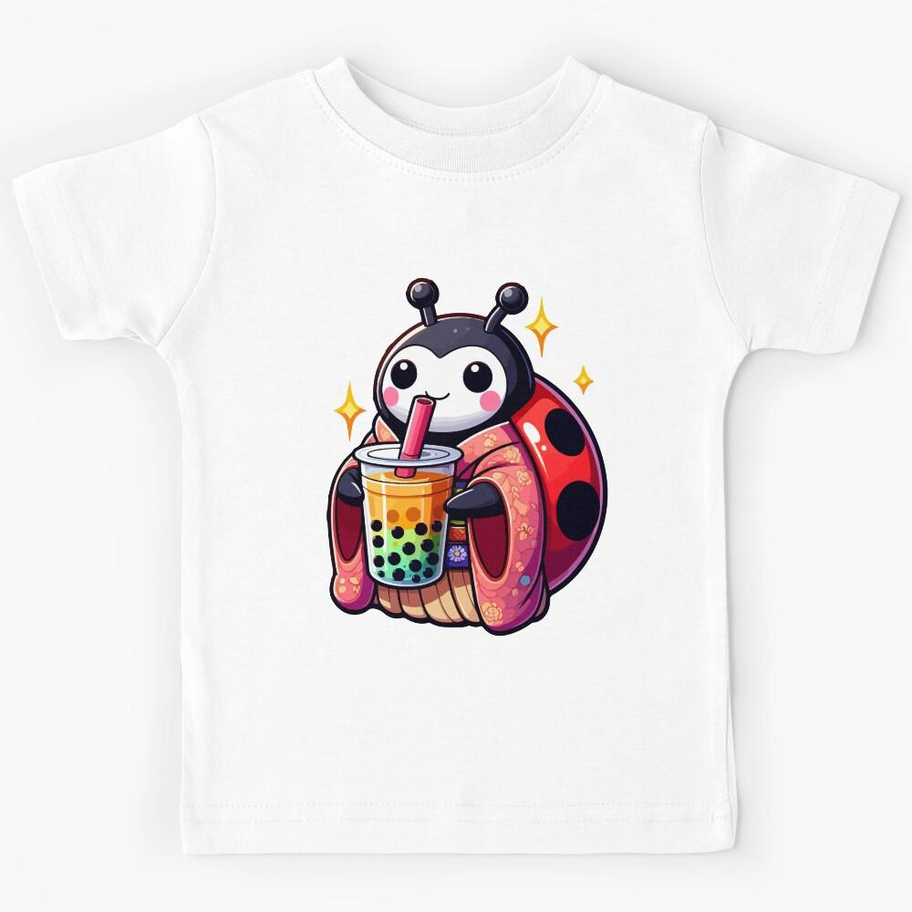 Ladybug Bubble Boba Tea Anime Cute Kawaii Kids T-Shirt 170