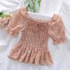 Women's Puff Sleeve Chiffon Shirt Off Shoulder Square Neck T-Shirt Slim Fit Women's Floral Top  Womens Blouses