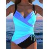 Costume da bagno intero a righe sfumate con scollo a V e coulisse Controllo pancia Taglio alto