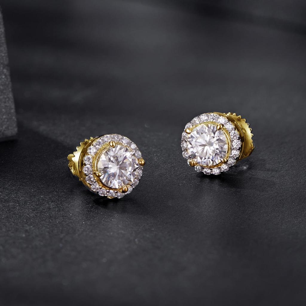 Silver Gold-plated Moissanity Earrings, 0.5 Ct, 925 Silver Studs