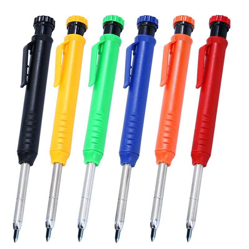 Mechanical Solid Carpenter Pencil Set with Cap Carpenter Scribing Deep Mouth Marking Tool with Built-In Sharpener Marking Pencil