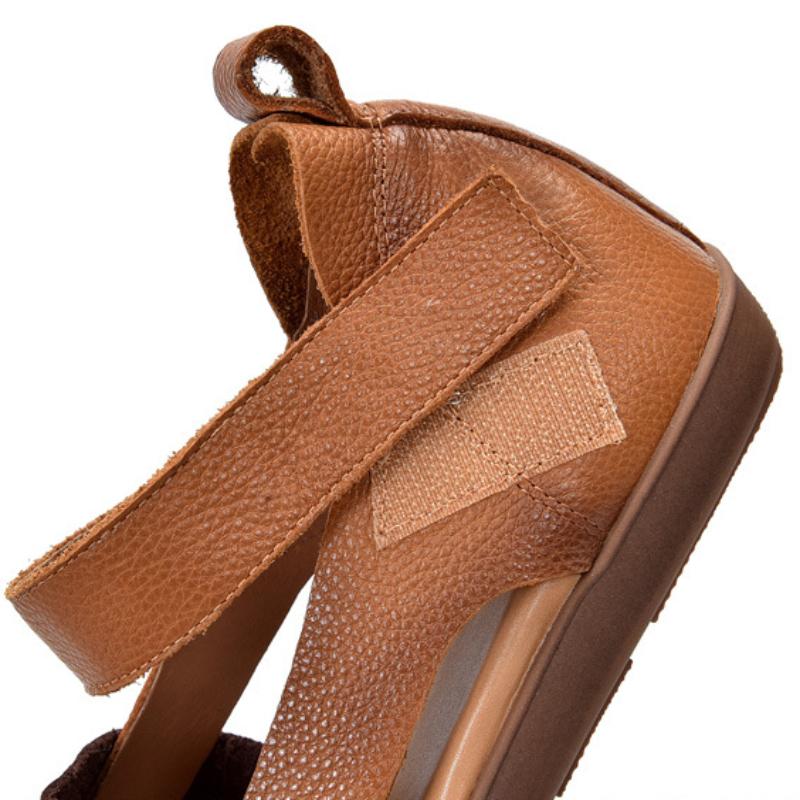Johnature Retro Genuine Leather Sandals For Women's Mixed Colors Square Toe Soft Sole Flat Shoes
