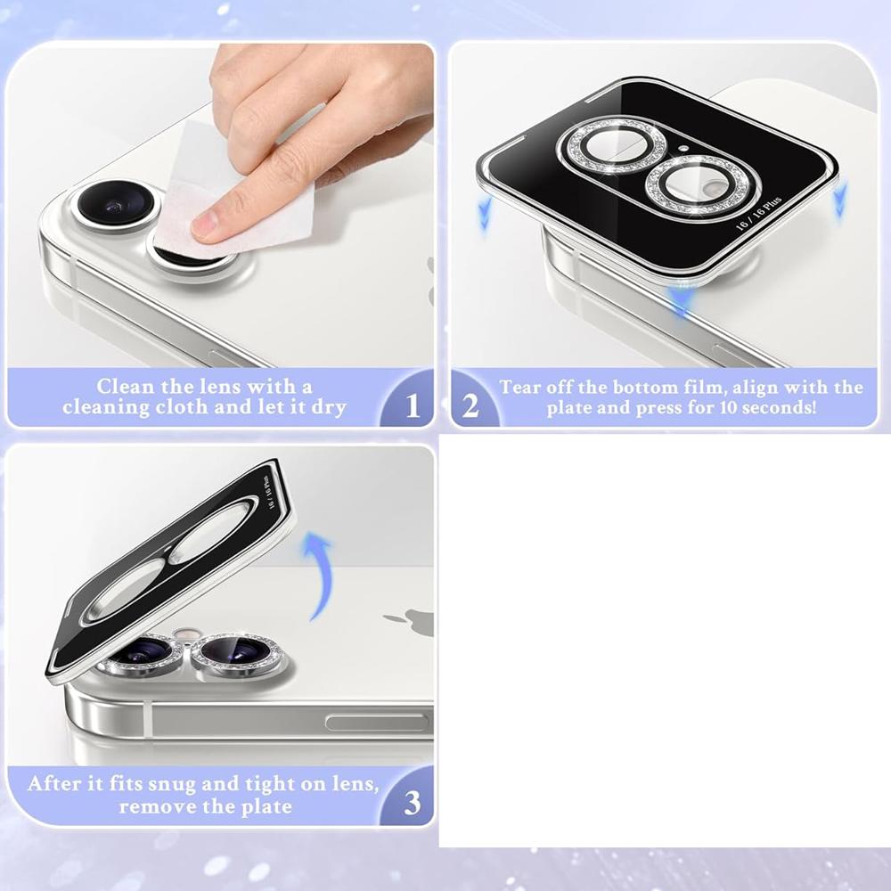Glitter Camera Lens Protector Cover for Iphone 16E 16 E 15 Pro Max 14 Plus 13 Mini 12 11 Iphone16 16Plus 16Pro 15Pro Phone Protection Accessories