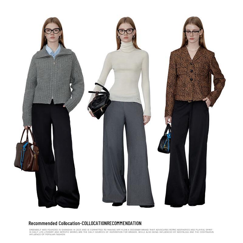 GREEN BELT Women's Minimalist Wide-Leg Suit Trousers