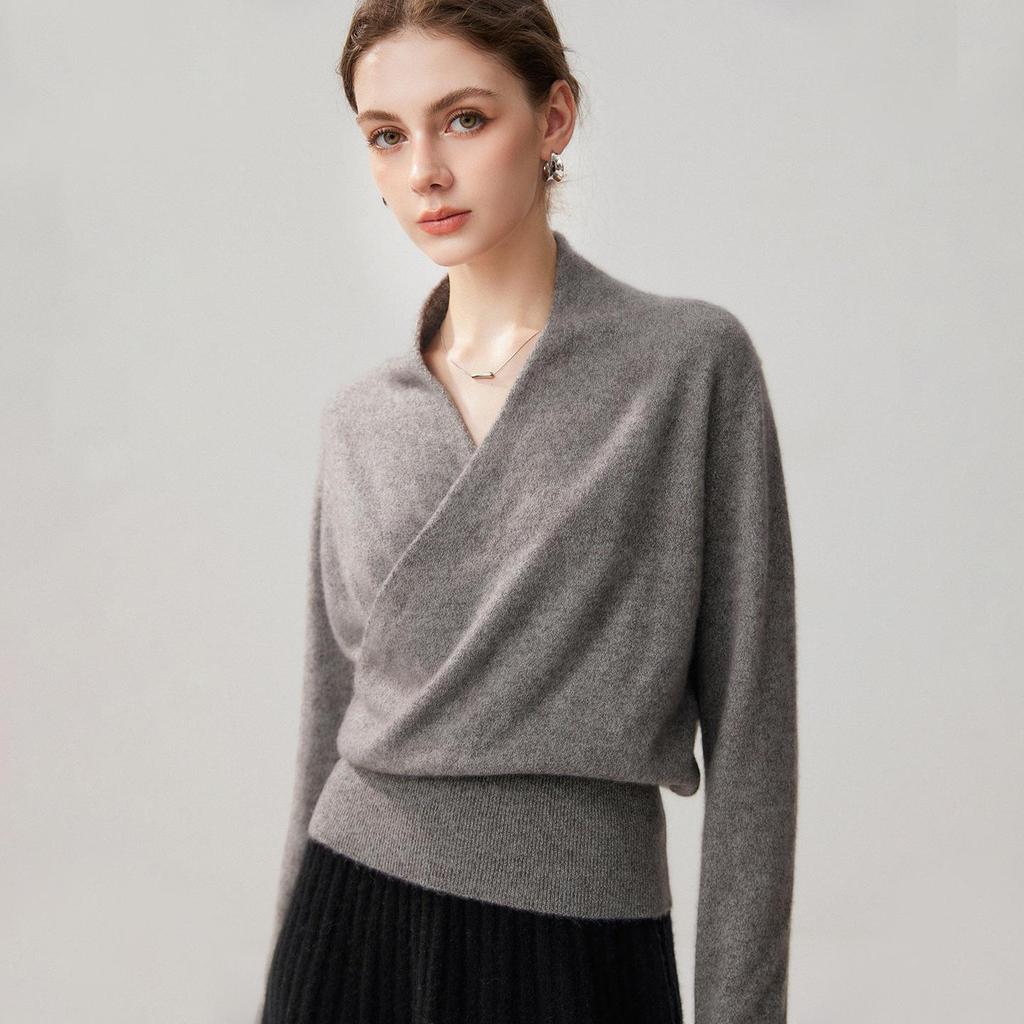 Heathered Cashmere V-Neck Women's Slimming Wrap Sweater