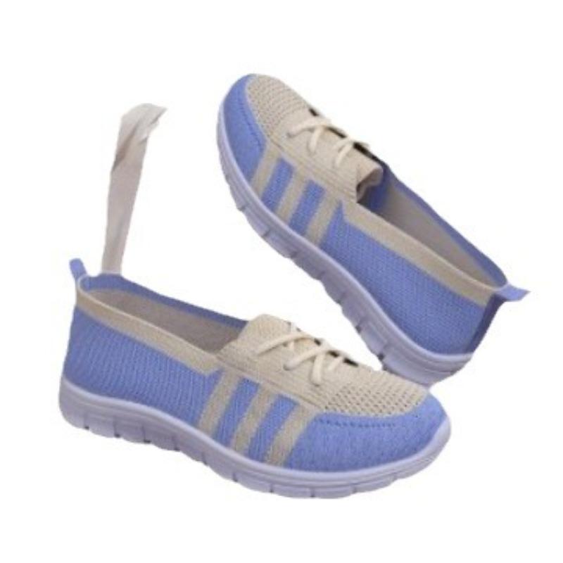 New large size women's flying woven sports shoes flat bottom round head lace-up color matching fashion lazy shoes women's single shoes