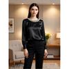 Spring Women Satin Pearl Neckline Long Sleeve Blouse