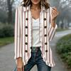 Women's Striped Print Long Sleeve Open Front Cardigan with Ruffle Trim for Casual Wear