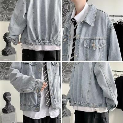 Veste en jean rétro américaine pour hommes Version coréenne Tendance Grande taille Grosse Ample Décontractée Sport Veste d'outillage pour hommes