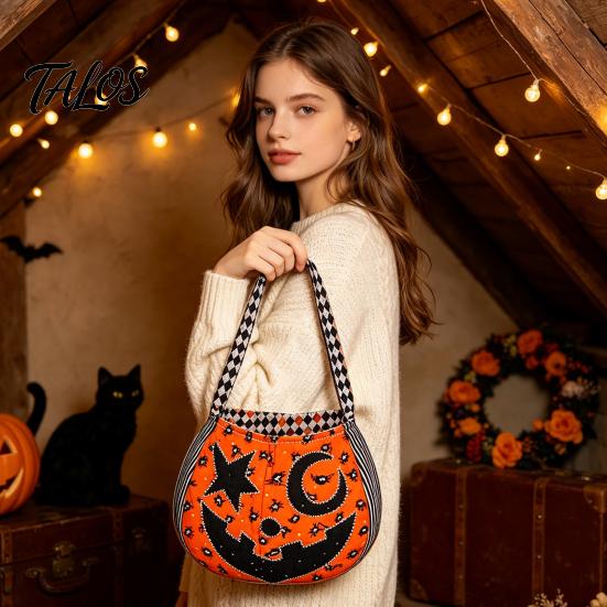 Kids Pumpkin Goodie Bags Halloween Trick‑or‑Treat Tote Bag, Ghost Face Candy Handbag, Party Favor Holders Reusable Bag for Costume Accessory