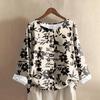 Women's Casual Long-sleeved Round-neck Retro Gradient Printed Cotton And Linen Top