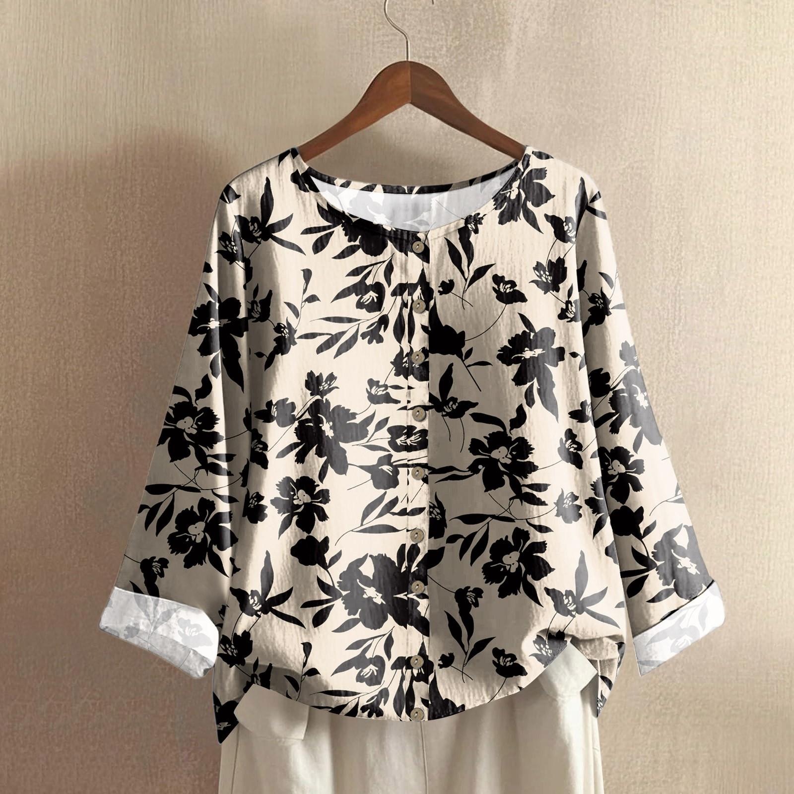 

Женский повседневный топ с длинным рукавом и круглым вырезом, из хлопка и льна, с принтом в стиле ретро с градиентом M