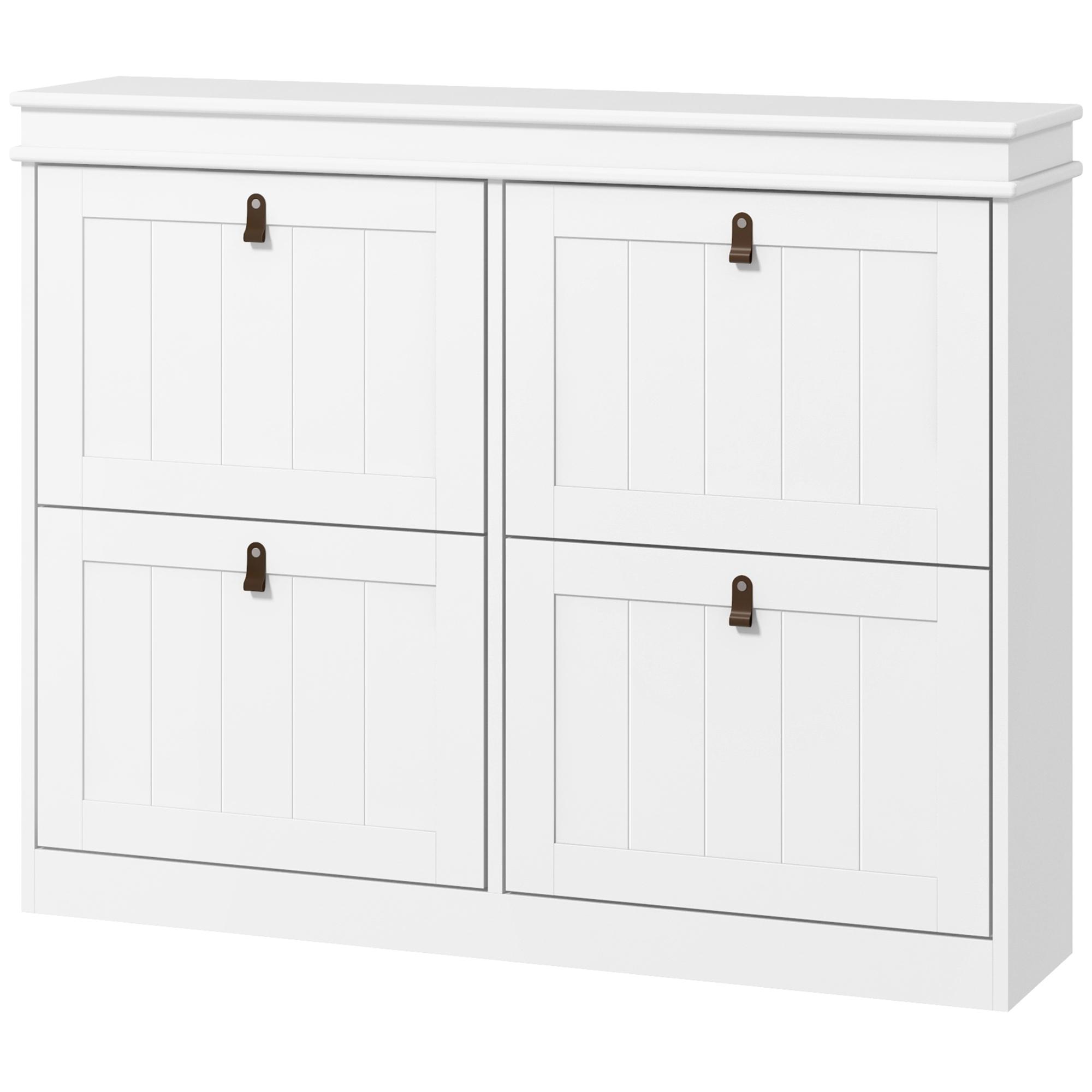 Meuble à chaussures fin Meuble à chaussures avec 4 tiroirs abattants 105L X 24P X 82,5H Cm Blanc
