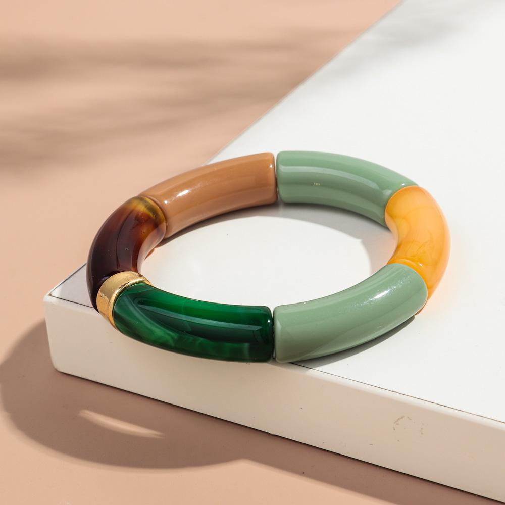 Nieuwe Grote Bamboe Buis Acryl Stapelarmband voor Vrouwen Mannen Vintage Kleurrijk Hars Dikke Elleboog Kralen Elastische Armband Koppel Sieraden