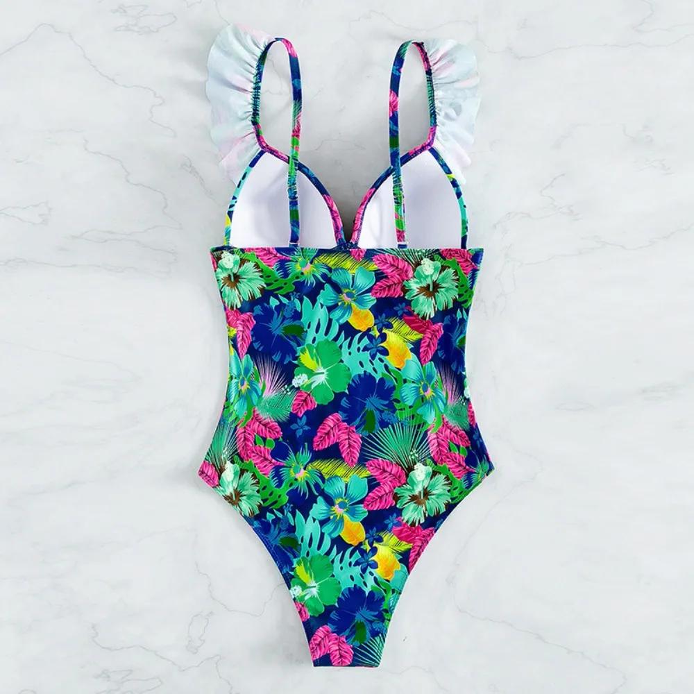 2024 Sexy Imprimat Floral Volane Push Up Costum de baie Trikini Femei Costum de baie pentru Femei Costum de baie Marime Plus