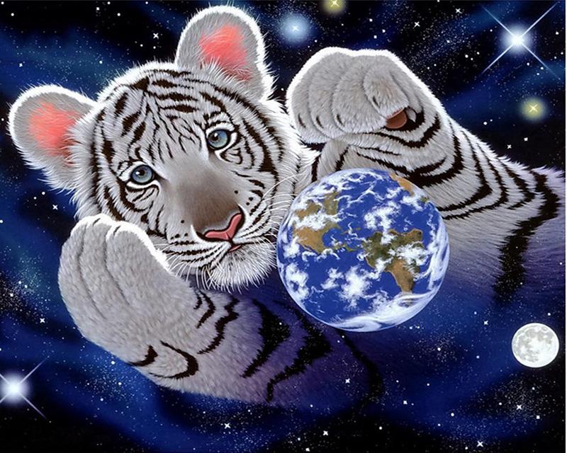 5D Diamond Painting White Tiger Full Square Round Mosaic Cross Stitch Kit Diamond Embroidery Animal Home Decor