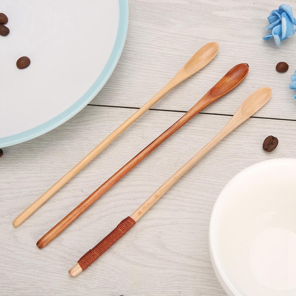 3 ks Dlouhá rukojeť Dřevěná lžíce Sada Káva Mléko Med Míchací Míchací Lžíce Kuchyňské Nádobí