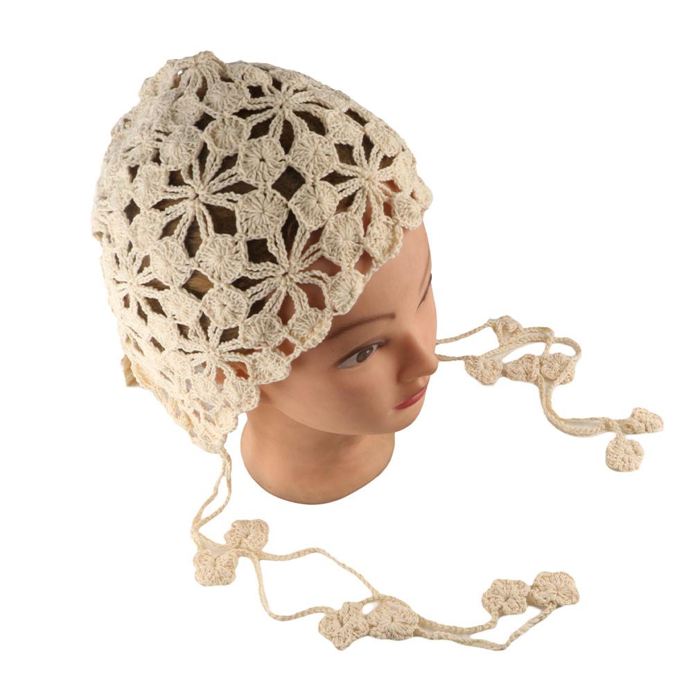 Korean Style Hollow Pullover Hat Cotton Brimless Tassel Cap Crochet Knitted Hats Outdoor