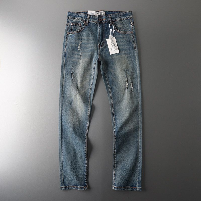 Ripped Retro Fall and Winter American Export Men s Clothing Denim Light Blue 28