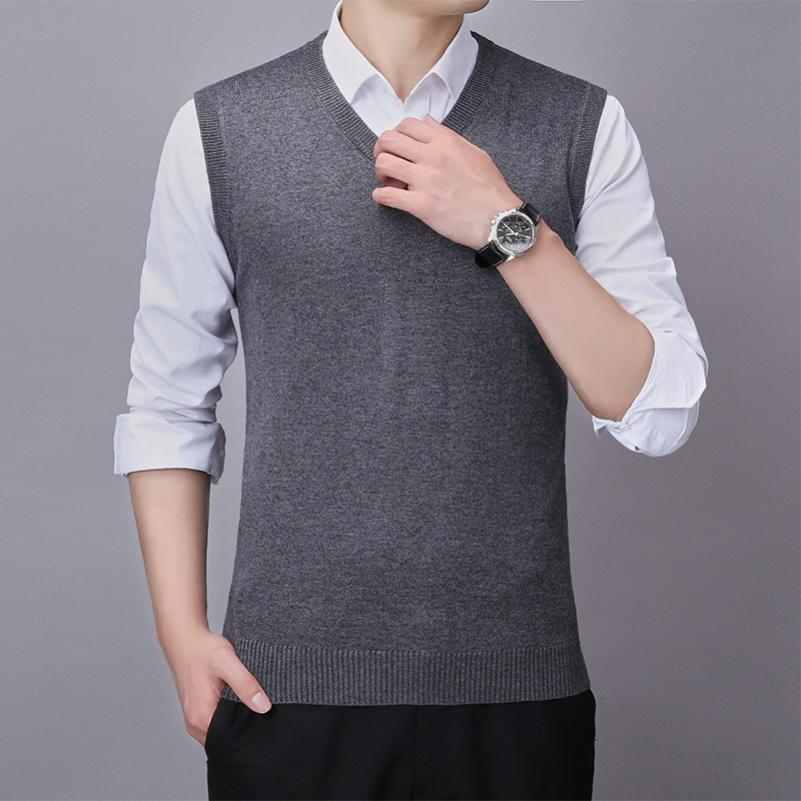 Wool Vest Men's Sweater Vest Business Men's Vest Knitted Solid Color Cardigan Waistcoat Tide