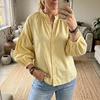 Women's Raglan Puff Sleeve Blouse - Loose Fit Casual Top with Single Button Closure