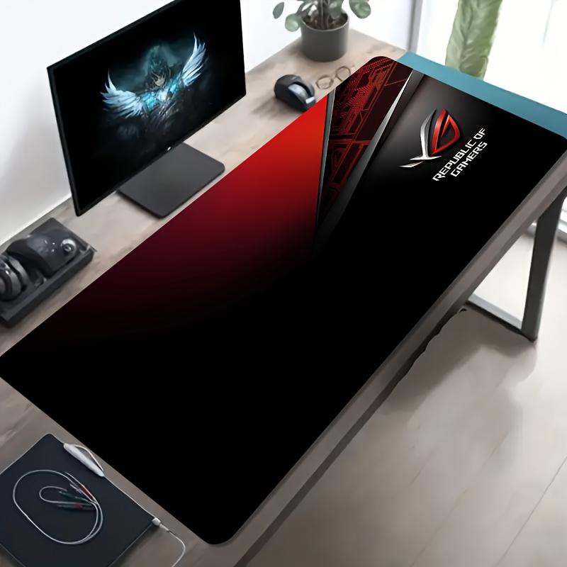 1pc Large Gaming Mouse Pad with Red Black ROG Design Non-Slip Durable Rubber Keyboard Mat for PC Office Decor XXL Desk Accessory