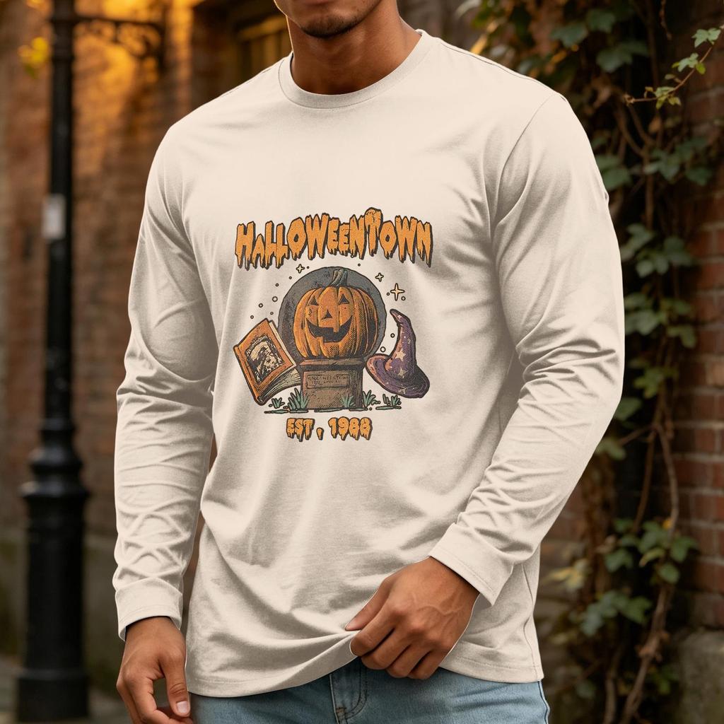 Men's Halloween Long Sleeve Neck Casual Pullover T-Shirt for Party and Holiday