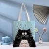 Black Cat Printed Canvas Bag Cartoon Tote Bag Shoulder Storage Bag Ladies Beach Bag Shopping Bag Travel Storage