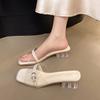 Sandalen mit hohen Absätzen Damen Sommer 2025 neue Mode transparent mittelabsatz Kristallschuhe Mode klobige Absätze Außenpantoffeln