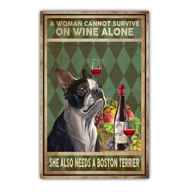 Retro art animal canvas painting lovely dog reading poster slogan wall painting living room bedroom home decoration mural No Frame