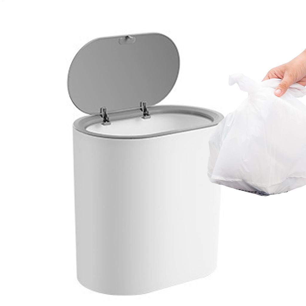 Bathroom Trash Can with Lid Trash Bin Press Top Waste Basket Stylish Slim Garbage Can Compact Spaces Wastebasket for Kitchen