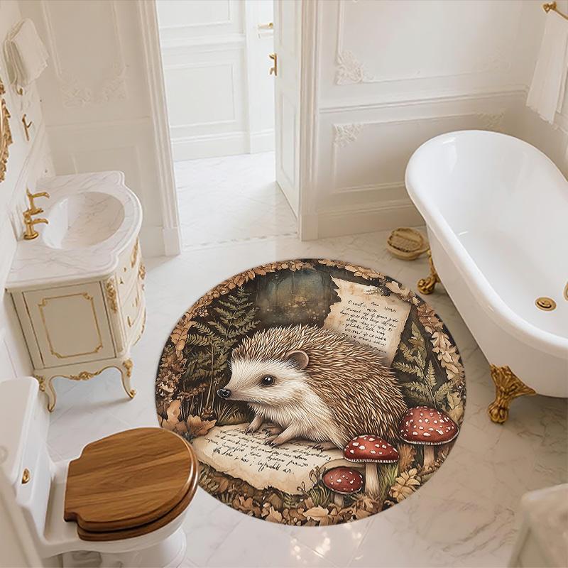 Vintage Mushroom Animals,Round Area Rug,Carpet Rug for Living Room Bedroom Sofa Playroom Decor,Non-slip Floor Mat