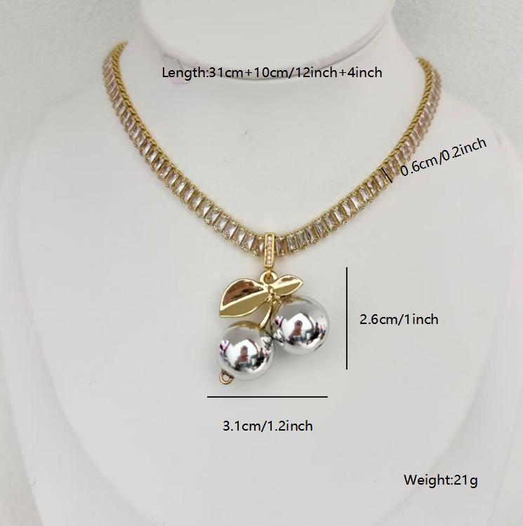 Metal cherry with diamonds exaggerated personality niche retro collarbone