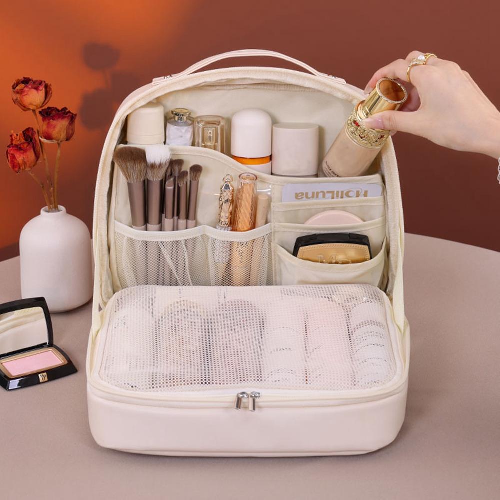 8098 Large Capacity Portable Makeup Bag For Travel Luxury Toiletry Organizer Double Layer Waterproof Cosmetic Case