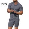 2 sztuki/zestaw męski strój klapy krótki rękaw swetry bluzki elastyczny ściągacz w pasie kieszenie spodenki zestaw jednolity kolor odzież sportowa