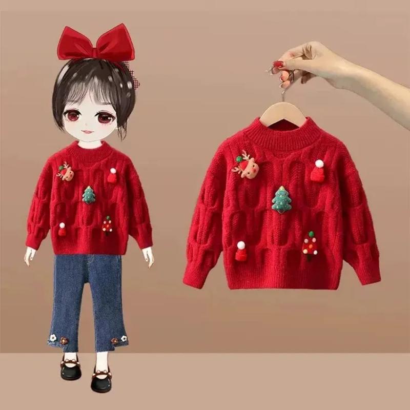 Kinder Kleidung Mädchen Pullover Winter Tops Herbst Baby Warme Gestrickte Pullover Kind Weihnachten Kleidung 2-8 Jahre Alt