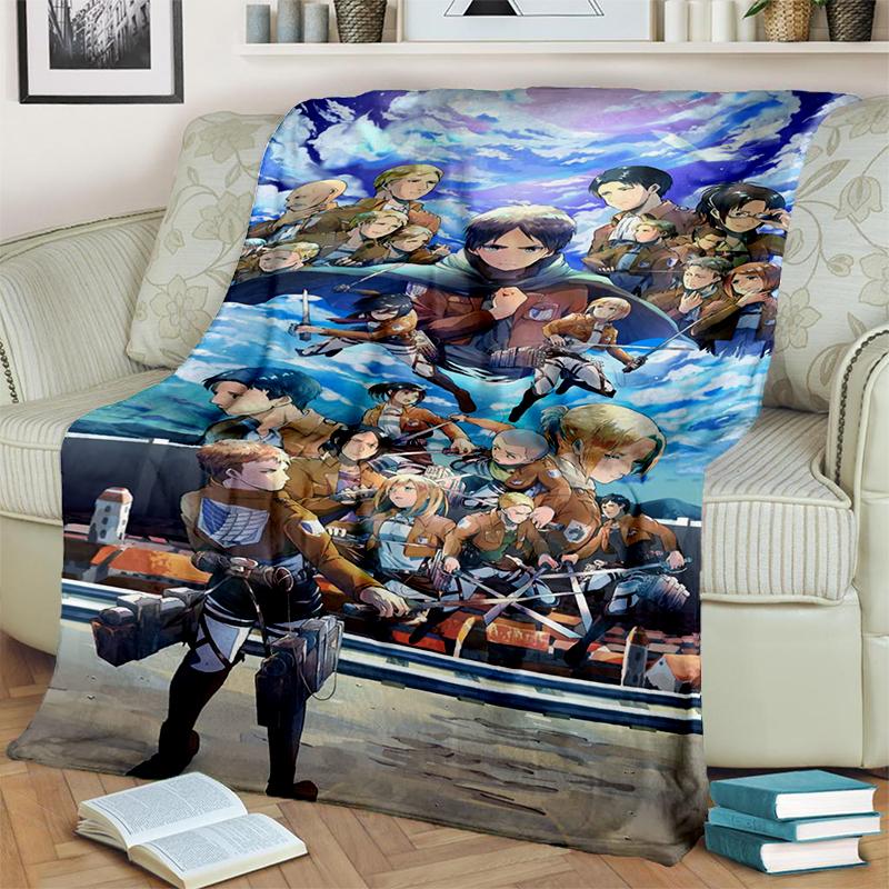 3D Cartoon Attack on Titan Eren Mikasa Anime Blanket,Soft Throw Blanket for Home Bedroom Bed Sofa Travel Picnic Cover Kids Gift