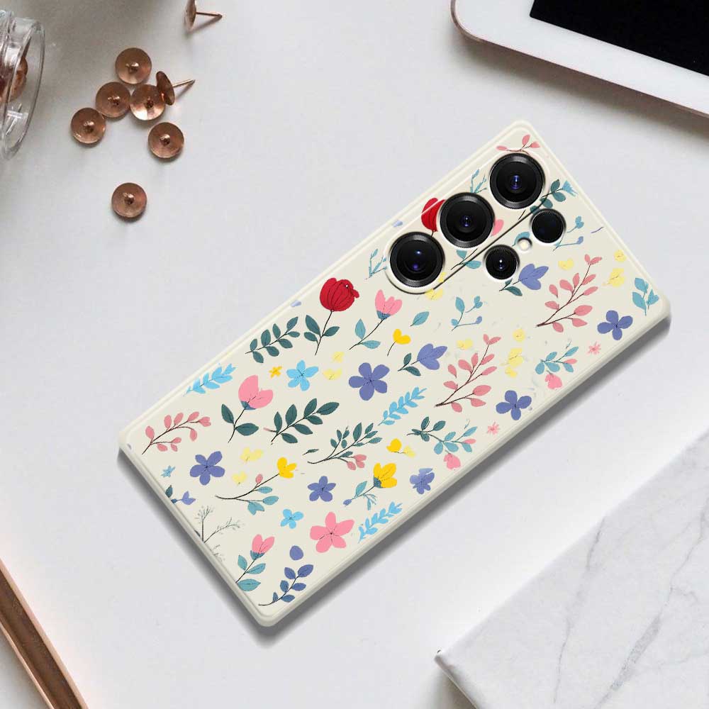 For Samsung Galaxy S25 Ultra Case Colorful Flower Branches Pattern Printing Straight Edge TPU Phone Back Cover