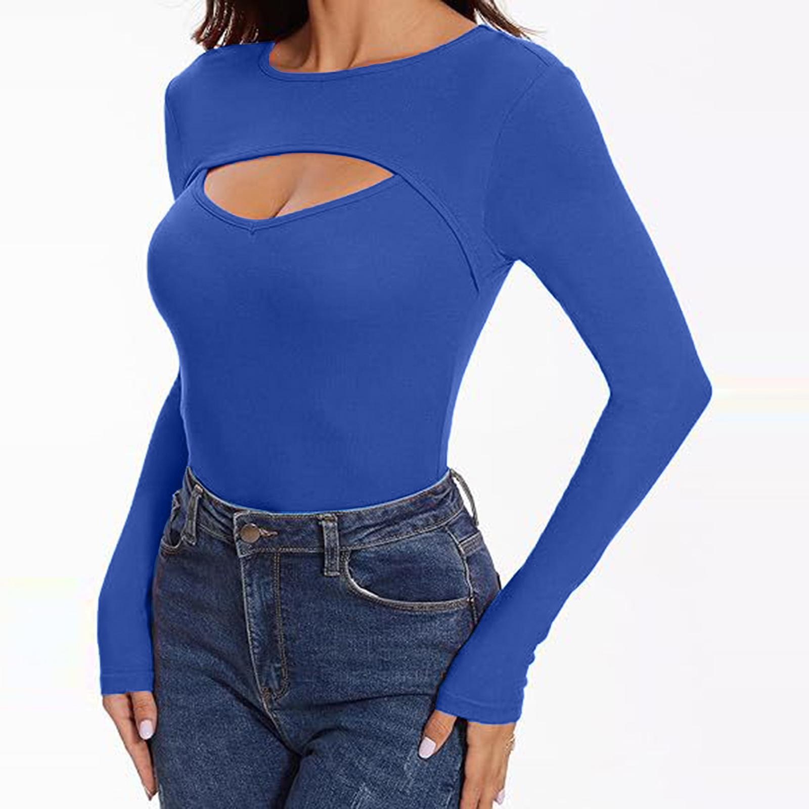 

Женская модная повседневная блузка с вырезом спереди, облегающая, сексуальная, с длинным рукавом L