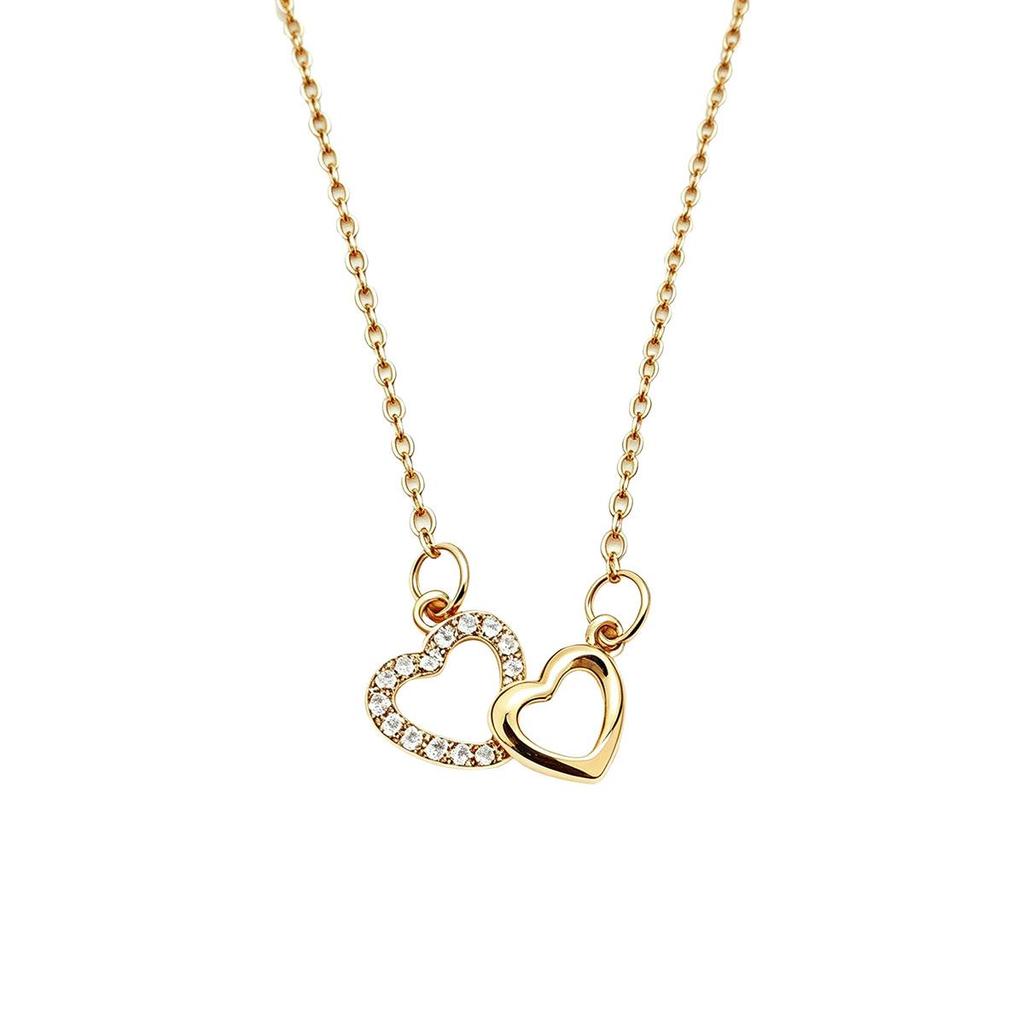 Heart Interlocking Necklace Women Korean Version Double Ring Heart-shaped Niche Sweet Design Net Red Collarbone Chain Versatile Gold Pendant