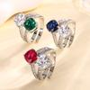 Copper Bottom Gold-Plated Simulation Color Treasure Corundum Fat Square Two-Color Stone Temperament Ring Female 8 * 8