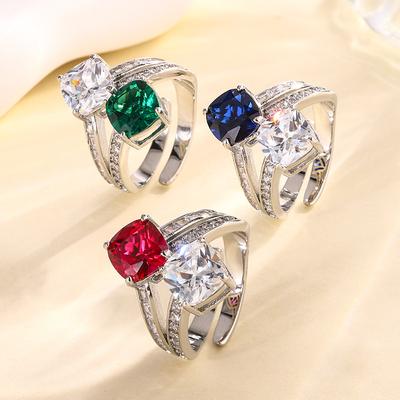 Jewelry Copper Bottom Gold-Plated Simulation Color Treasure Corundum Fat Square Two-Color Stone Temperament Ring Female 8 * 8